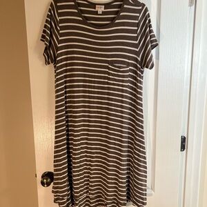 LuLaRoe Brown and White Striped High-Low Dress